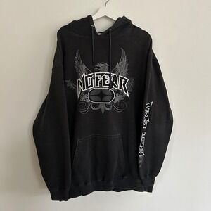 Y2K NO FEAR Graphic Hoodie Eagle Wings Pullover Sweatshirt Men's XXL Black